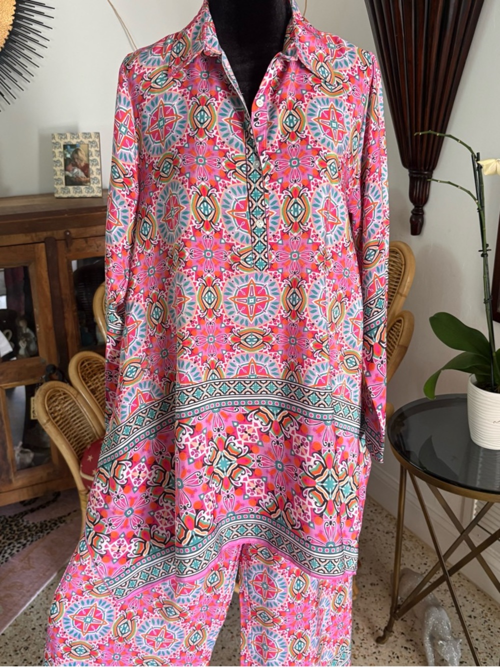 LOVE KYLA Pink Print 2Piece Matching Coordinated Pants and Tunic Top! Bohemian